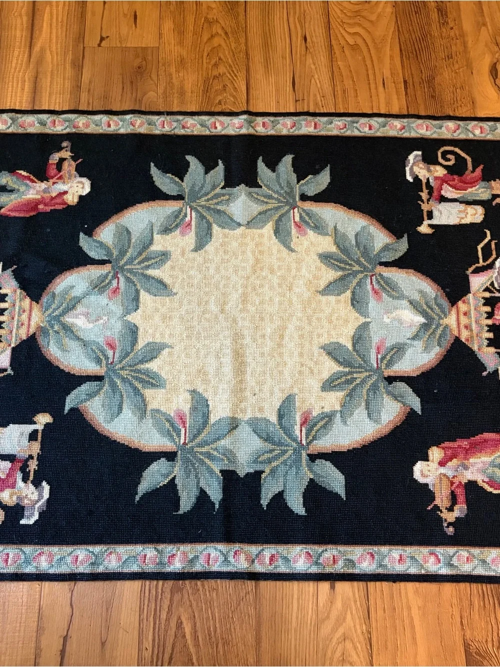 Aubusson Needlepoint Rug-Handmade 100% Wool 2001 China 48 inches X 29 Inches EUC